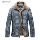 Мужская зимняя флисовая куртка ABOORUN из искусственной кожи, деловое повседневное шерстяное кожаное пальто цвета хаки, теплое пальто для мужчин