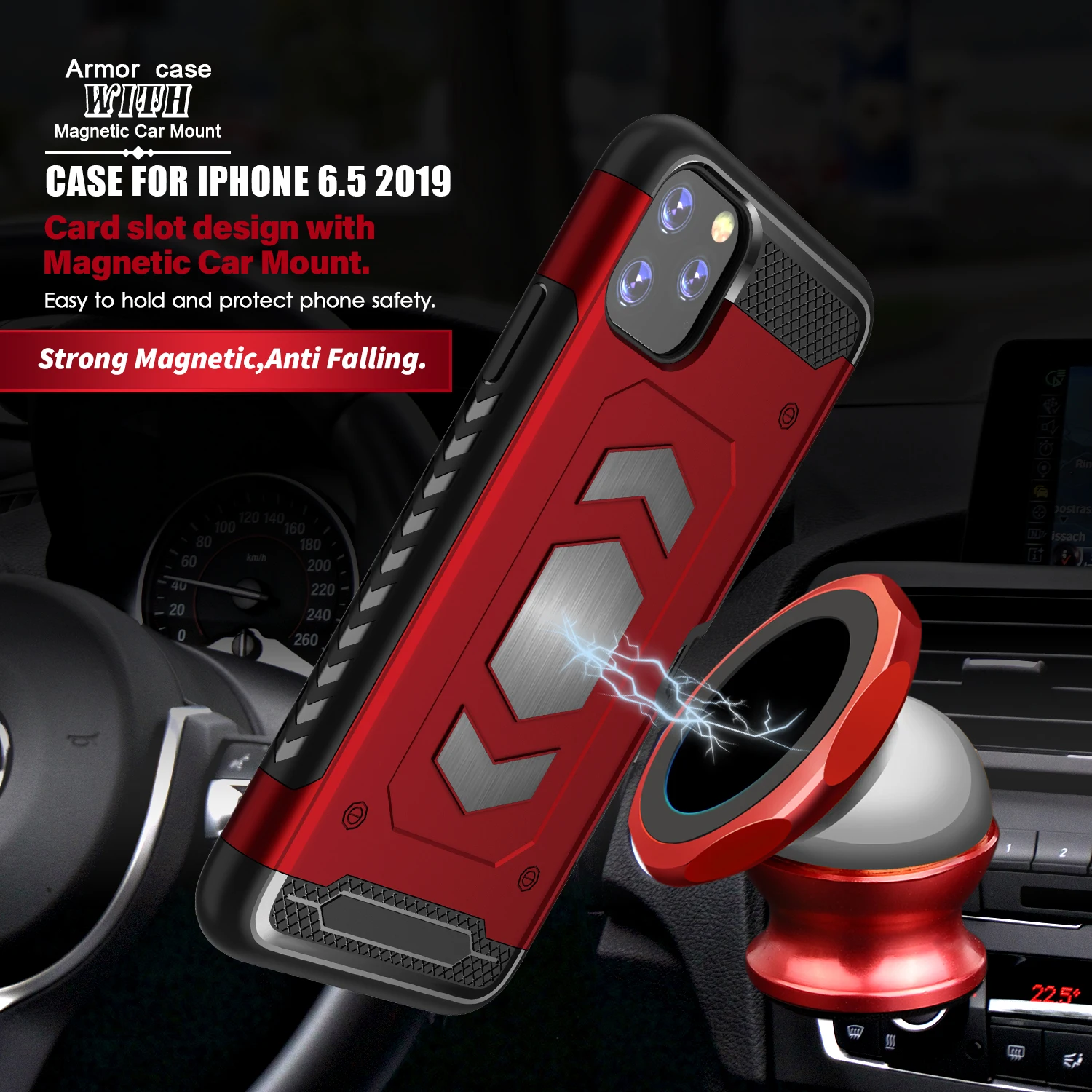 Heavy Duty Car Magnet Armor Case For iPhone 11 pro X Xr Xs Max Shockproof Cover Back Cards Dual Layer | Мобильные телефоны и