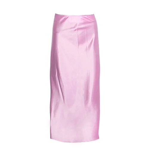Pink Mnealways18 Розовая атласная шелковая длинная юбка женская элегантная желтая юбка миди с высокой талией уличная Осенняя зимняя трапециевидная юбка женская - Цвет: Pink