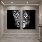 Модульные картины с изображением черно-белого африканского Льва на холсте, настенные картины, художественные плакаты и принты животных для гостиной