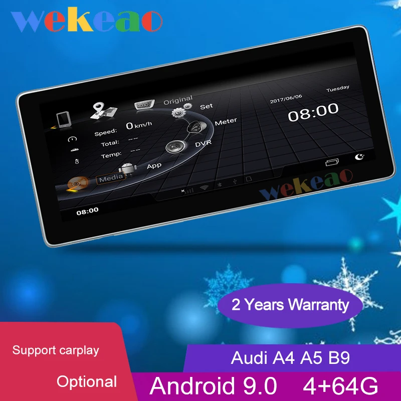 

Wekeao 10.25" Touch Screen Android 9.0 Car Multimedia Player For Audi A4 A5 B9 Auto GPS Navigation Car Radio Stereo 4G BT 2019+