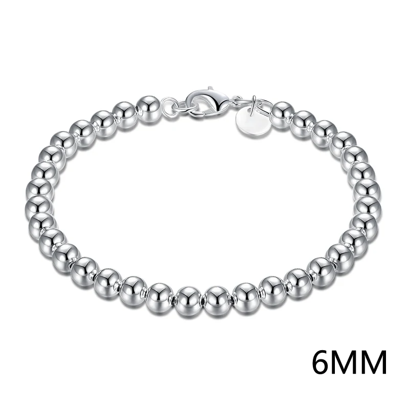 6MM 925 Серебряный Большой браслет-цепочка с бусинами 4 мм 6 мм 8 мм 10 мм браслет для женщин хорошее ювелирное изделие для банкета свадьбы юбилея - Цвет камня: 6MM