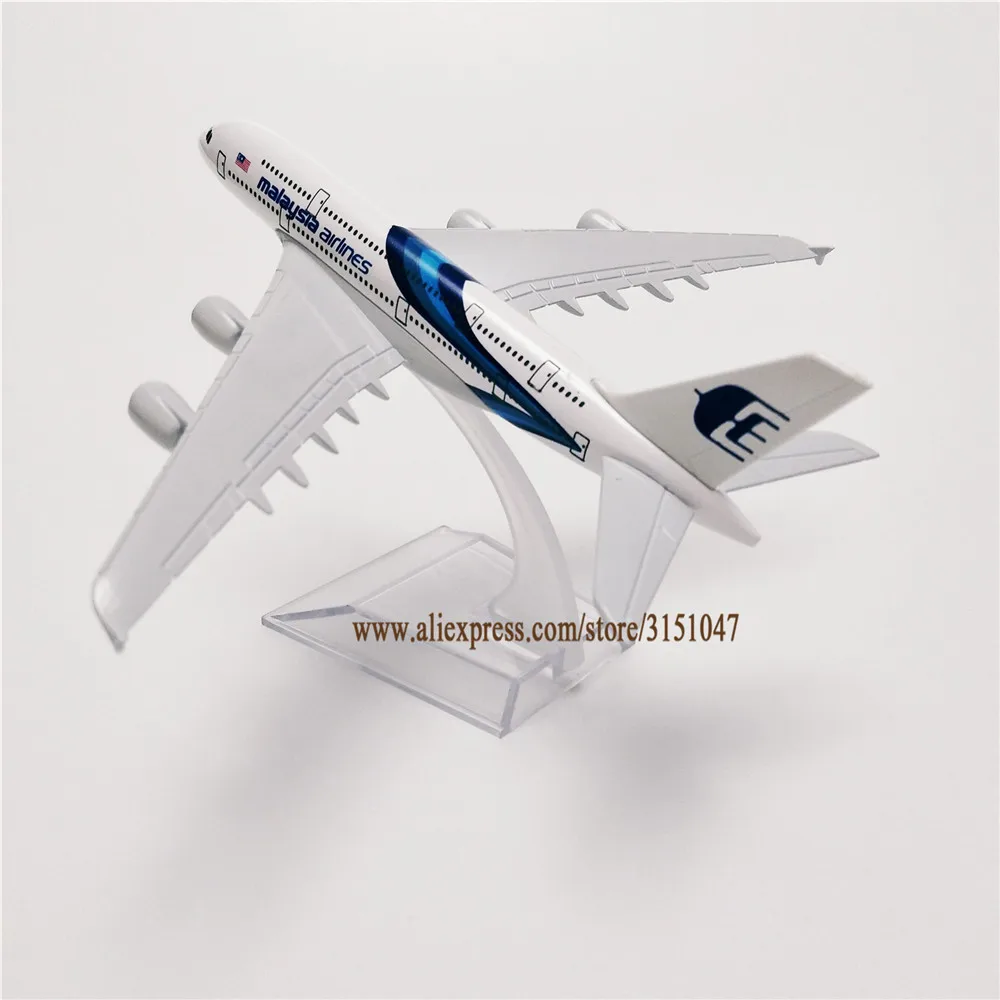 16 см модель самолета из металлического сплава Голубая воздушная Малайзия Airbus 380