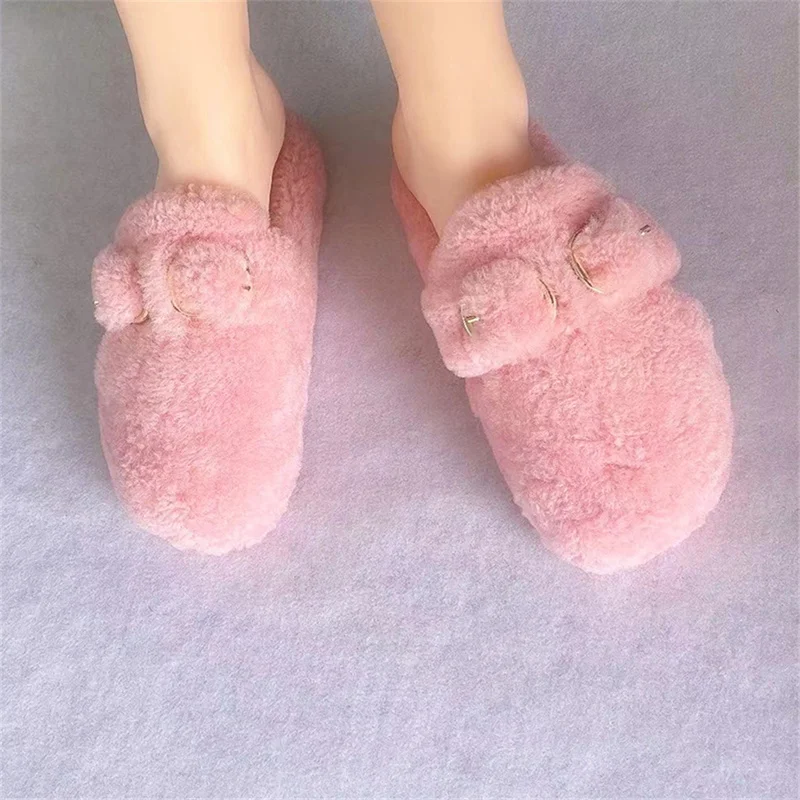 2021 Ladies New High Quality 100% Wool Slippers Fur Flat Shoes Household  Fur Slippers Wool Fur Ladies Flat Shoes