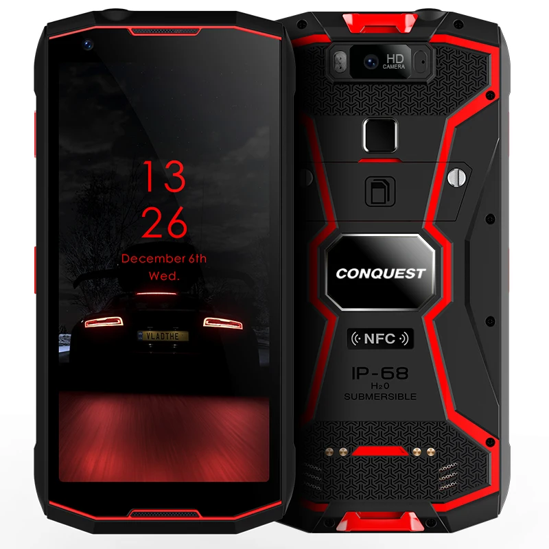 Conquest S12 Pro IP68 Водонепроницаемый 4G мобильный телефон 6G+ 128 ГБ 5,9" экран 8000 мАч Android 9,0 helio P70 Восьмиядерный прочный смартфон - Цвет: Красный
