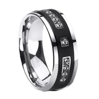 fdlk mens simple atmospheric ring black white crystal finger ring engagement wedding band cocktail party jewelry