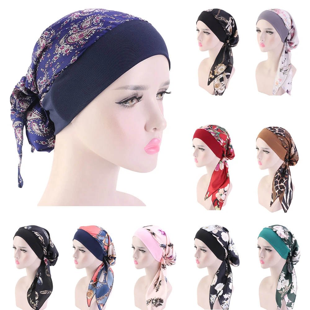 Berretto stampato da donna turbante chemio cancro Cap Bonnet Head Wrap sciarpa Hijab musulmano cappello per la perdita dei capelli turbante islamico chemio cancro Cap