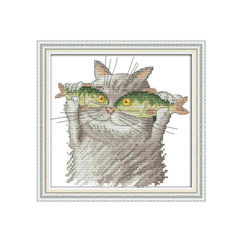 Набор для вышивки крестиком I Love Fish 14CT 11CT из холста с принтом кота набор рукоделия