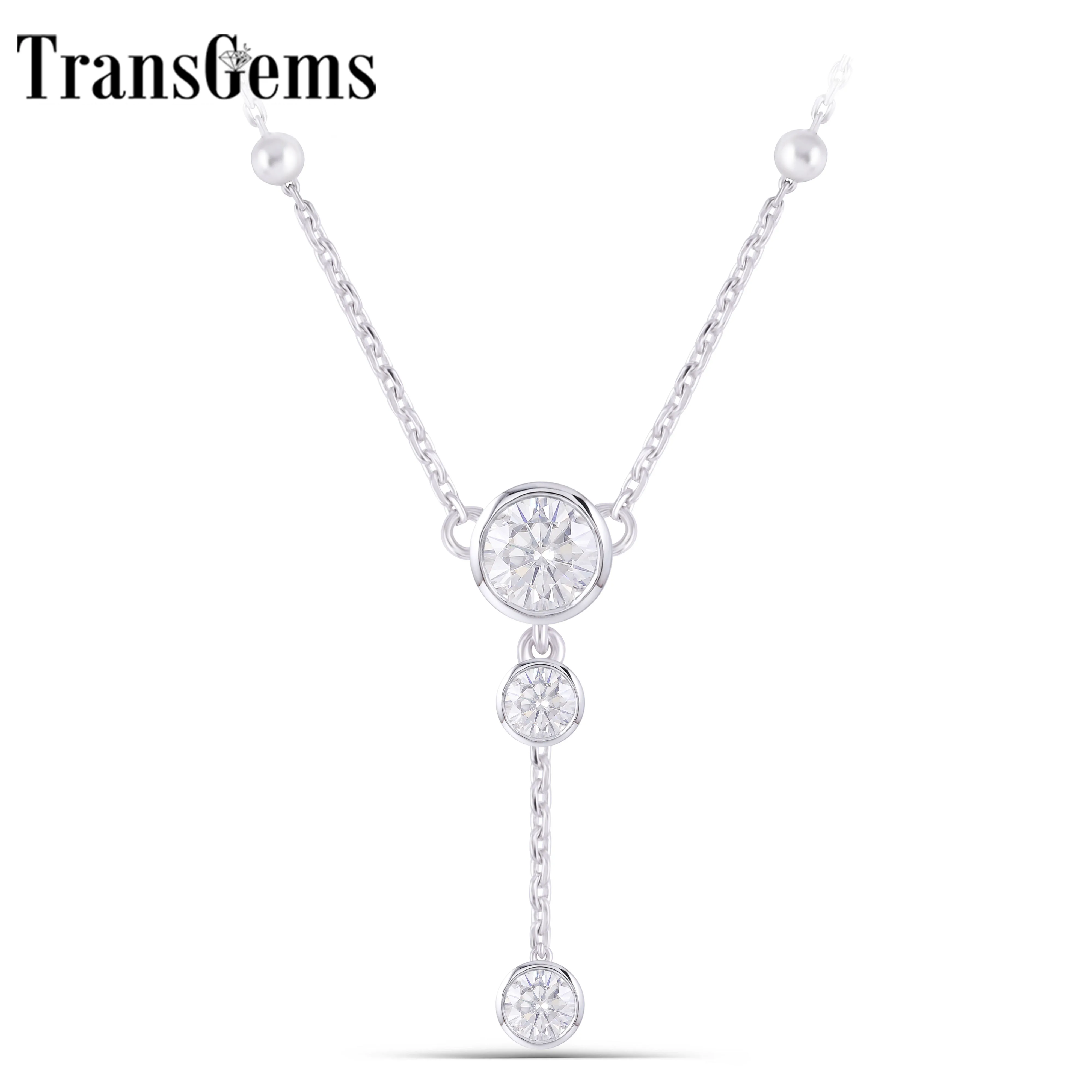 Transgems 14K 585 белый золотой Центр 6 5 мм 1ct F бесцветный Муассанит кулон ожерелье с