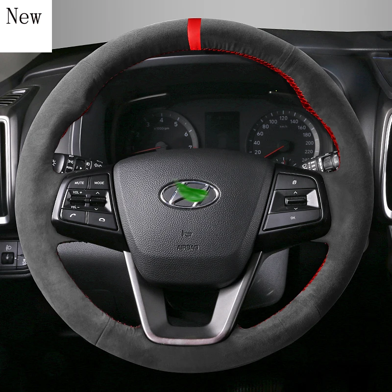 

for Hyundai Ix35 Ix25 ELANTRA ELANTRA CELESTA Verna MISTRA TUCSON Hand-Stitched Suede Carbon Fibre Car Steering Wheel Cover