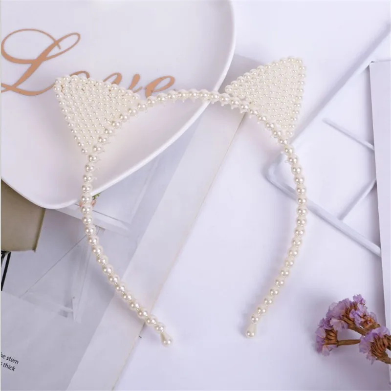 1 PC Cat Ear Headband Kawaii Korean Imitation Pearl Rabbit Hair Band For Women Hoop Sweet Accessories |
