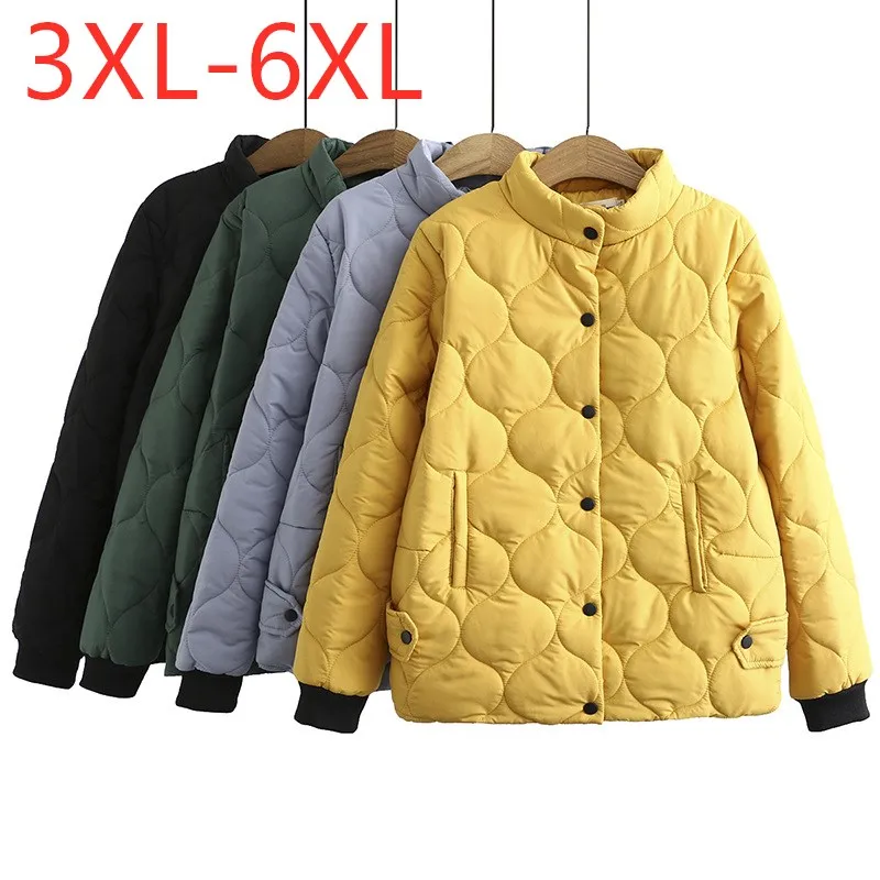 

Женская Стеганая куртка на пуговицах, желтая свободная размера плюс куртка с длинным рукавом и карманами, большие размеры 3XL, 4XL, 5XL, 6XL, Осень-зима