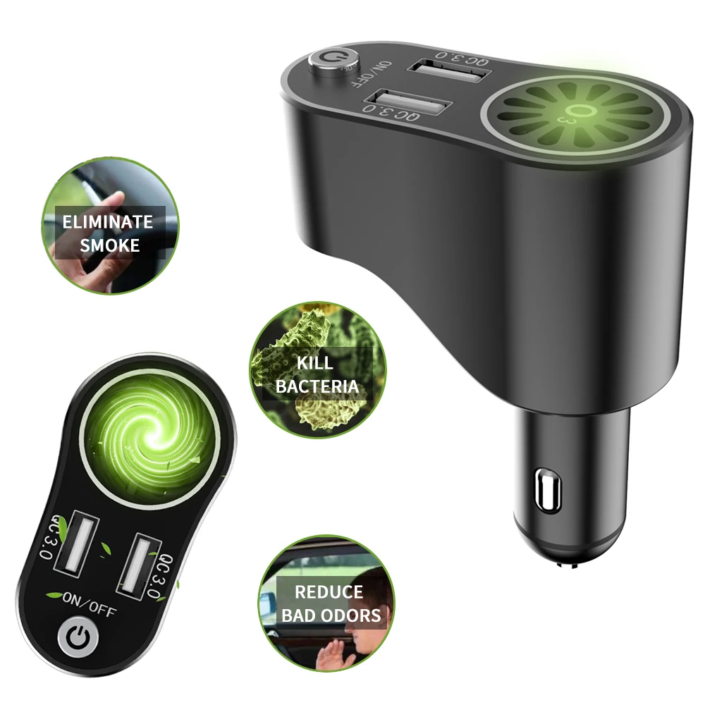 

Multifunction Car Air Purifier Ionizer w/ Dual USB Charger Smoke Odor Eliminator Personal Negative Ion Air Freshener