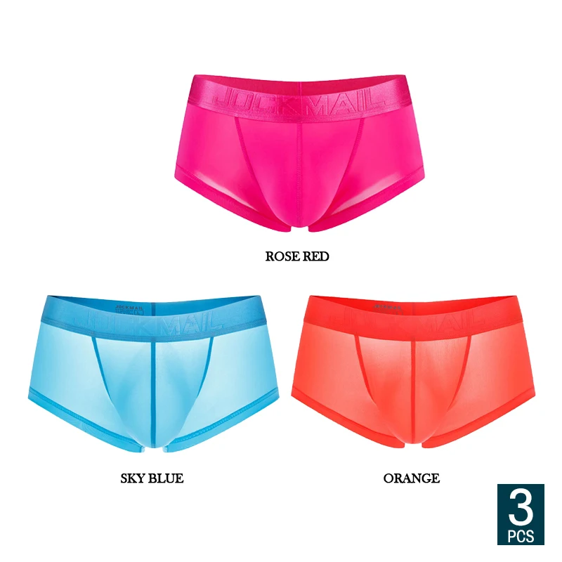 JOCKMAIL 3-pack Sexy Mens Ice Silk Underwear Boxer Shorts Mens Trunks Ice Silk Gay Male Panties Underpants Cuecas Gay Underwear
