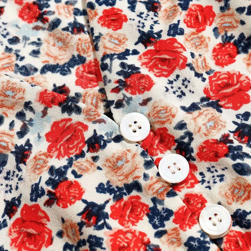

Hot sale ladies floral print shirt mid-sleeve V-neck blouse Slim sweet girl shirt summer clothes