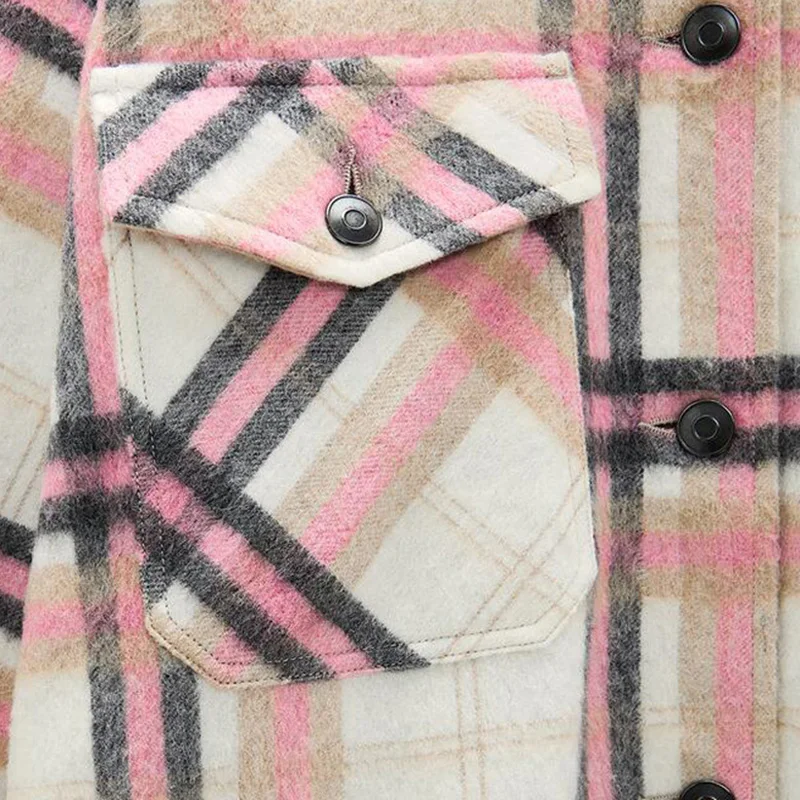 

Turn Down Collar Blouses Women Fashion Plaid Shirts Women Elegant Casual Loose Front Pockets Tops Female Ladies IY