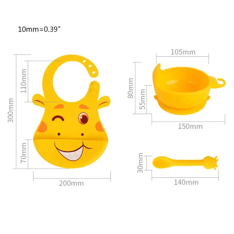 

3Pcs Baby Newborn Cartoon Bibs Bowl Spoon Set Waterproof Food Grade Silicone Feeding Saliva Towel Adjustable Aprons Burp
