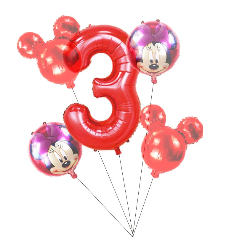 5 PCS С Днем Рождения вечерние декоративные шары Микки и Минни Маус 3" Красный номер Фольга шар для 1st День рождения украшения для детей
