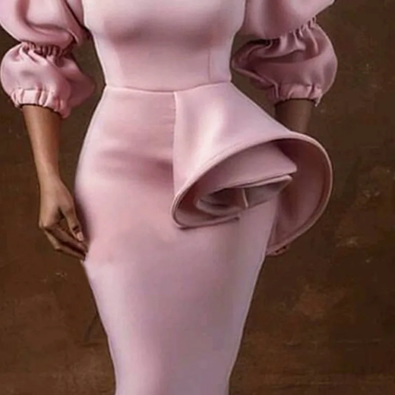 Off-the-shoulder wrapped chest waist dress new fashion party women's body banquet puff sleeves ruffled ladies African wome | Женская
