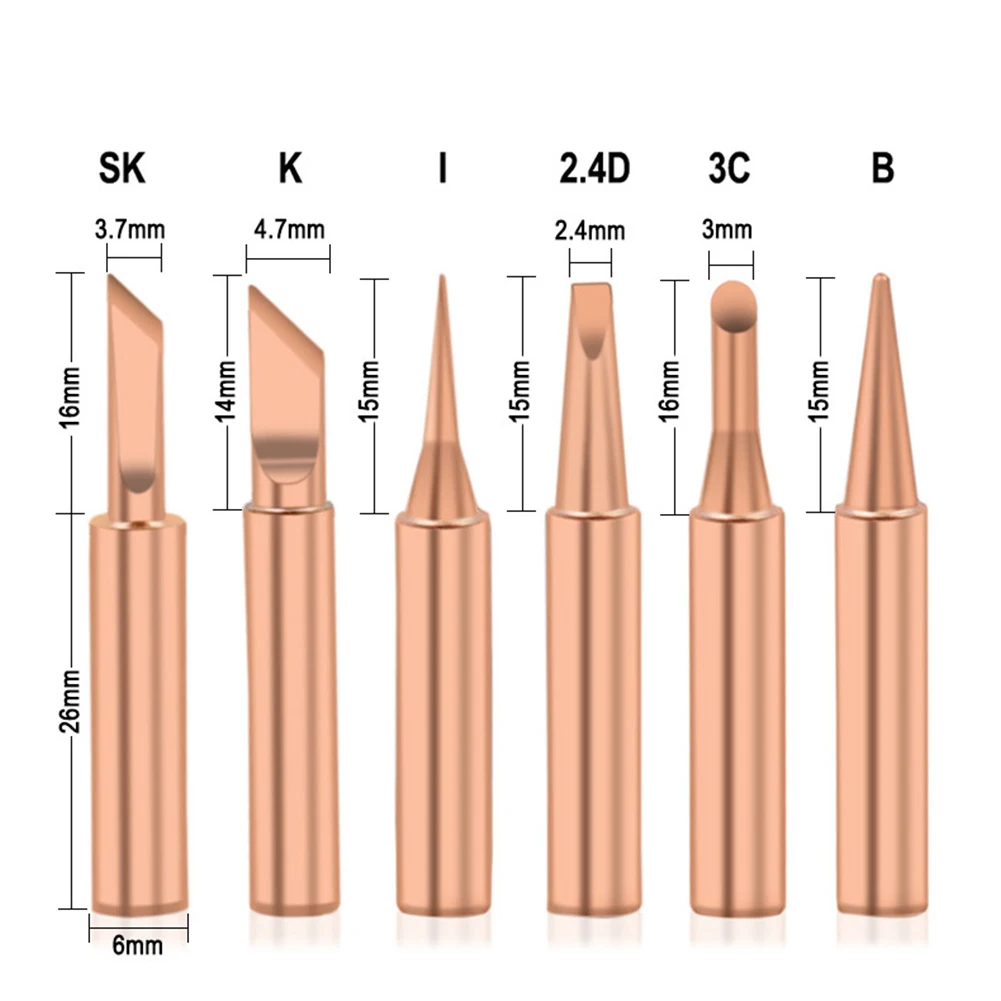

5Pcs I+B+K+2.4D+3C Soldering Iron Pure Copper 900M Soldering Iron Head Set Inside Hot Bare Copper Electric Soldering Iron Tip