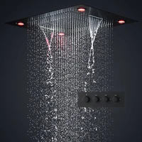 black shower set luxurious bath system large rain waterfall concealed led showerhead 600x800mm with thermostatic diverter faucet