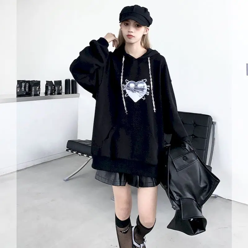 

Толстовки, Женский свитшот, темно-черный свитер с капюшоном, Женский Свободный свитшот, осень 2020, новый дизайн, модные крутые толстовки, Женс...