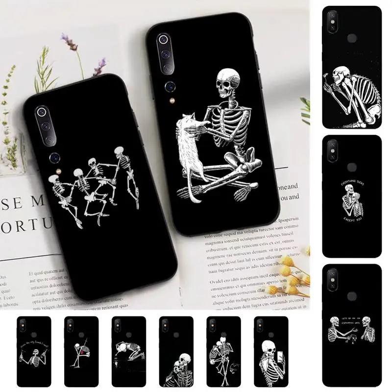 

FHNBLJ Funny Skull Skeleton Phone Case for Xiaomi mi 5 6 8 9 10 lite pro SE Mix 2s 3 F1 Max2 3