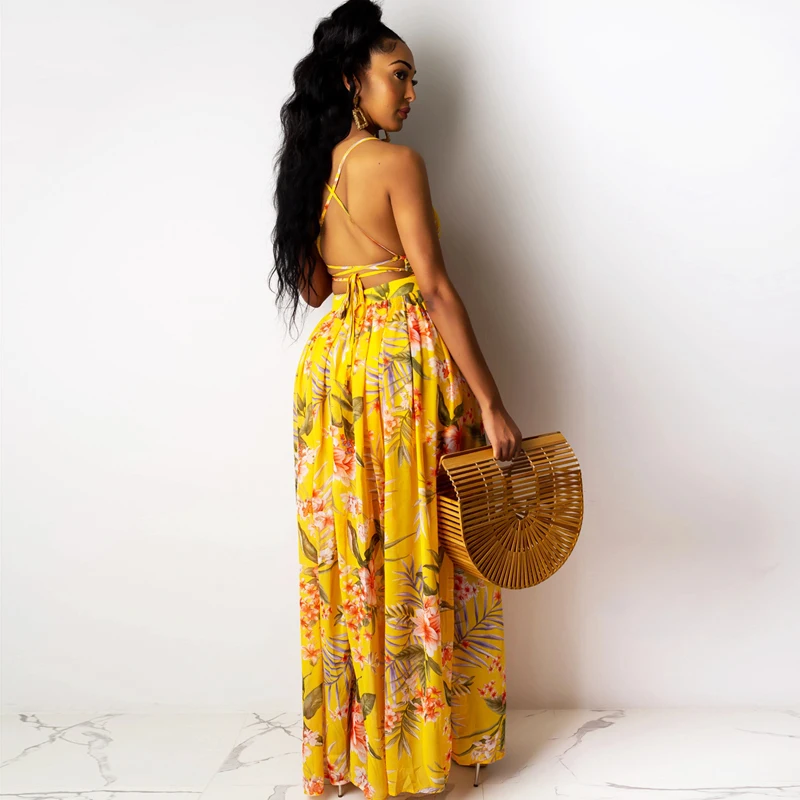 Элегантное желтое платье с открытой спиной и v образным вырезом|Женские платья| |