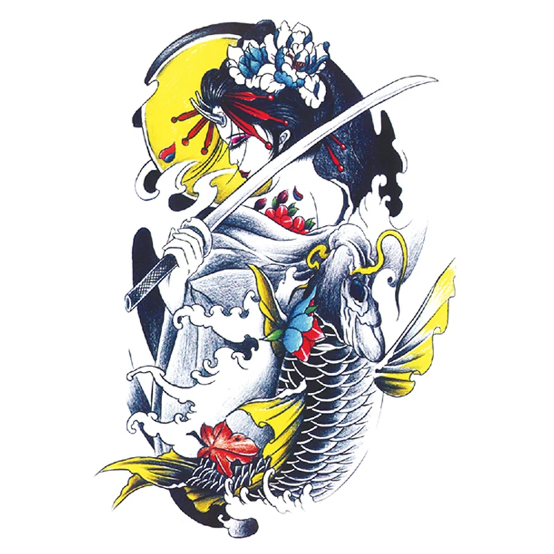 Большой цветок руки временная татуировка Карп Гейша водостойкая Женская роспись