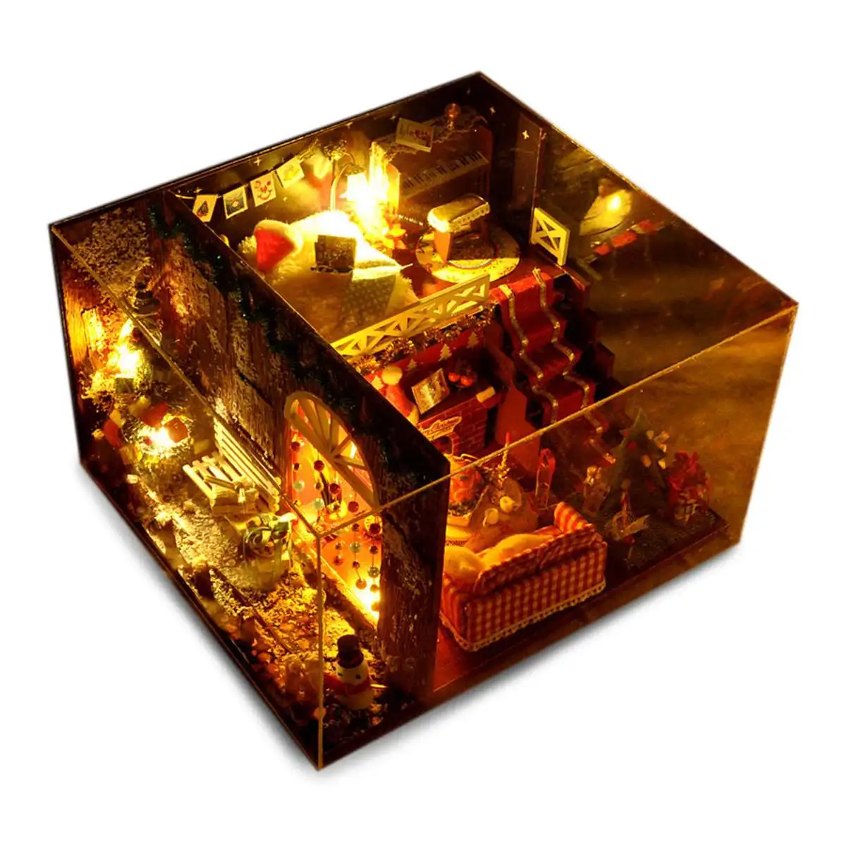 

3D Christmas Beautiful Wooden Doll House Miniture Assembly Minituras With Furniture Light Dust Cover DIY Birthday Christmas Gift