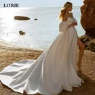 Свадебные платья принцессы LORIE со съемным рукавом без бретелек, кружевное атласное платье для свадебной вечеринки с разрезом сбоку