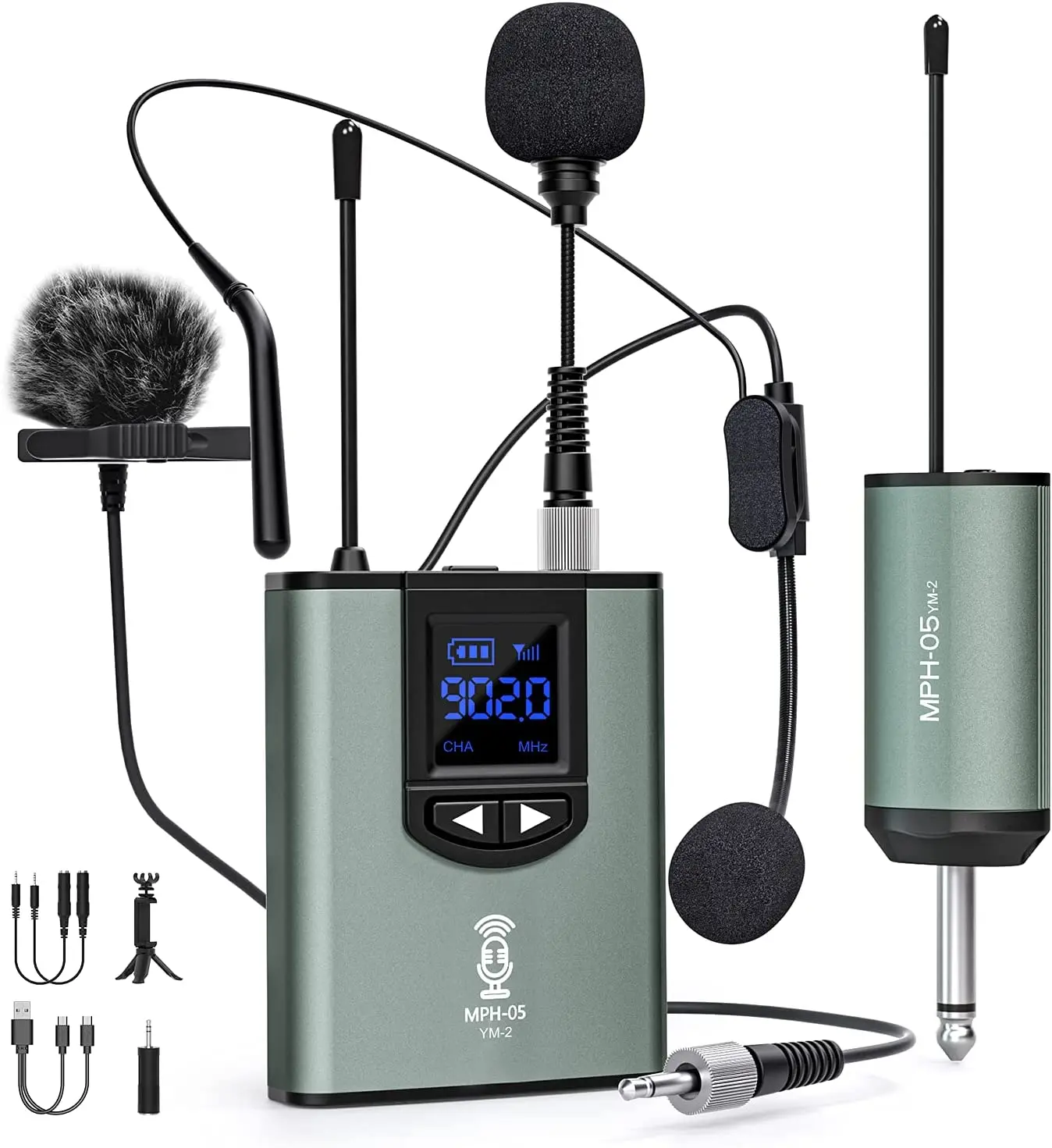 

Wireless Microphone System for iPhone, Camera, Speaker, Amp, Laptop, Lavalier Lapel/Headset/Stand Wireless Mic Set Rechargeable