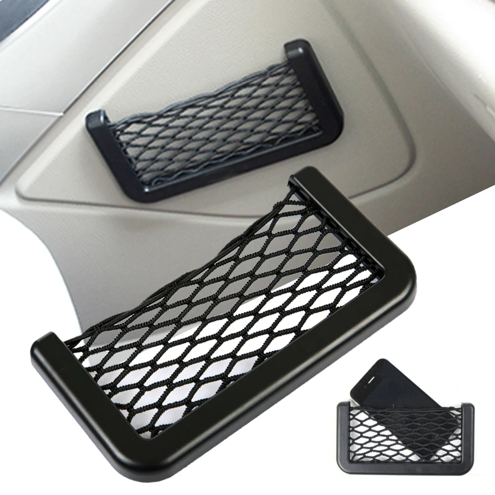 Car Organizer Storage Bag 15*8*1 cm Net Seat Side Back Storage Self-Adhesive Net Pocket Phone Holder Car Accessories Organizer