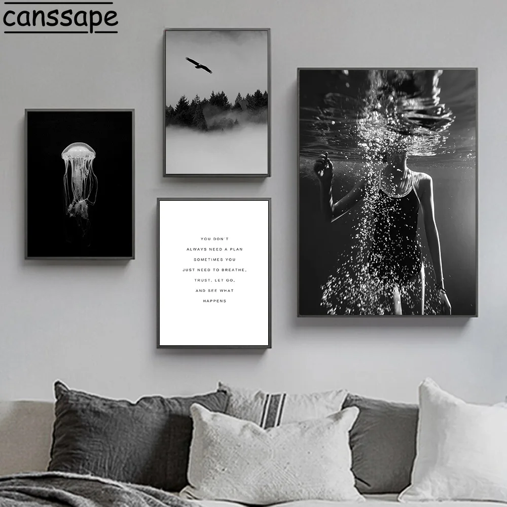 Пейзаж Настенный художественный лес Орел плакаты и принты черный белый пейзаж