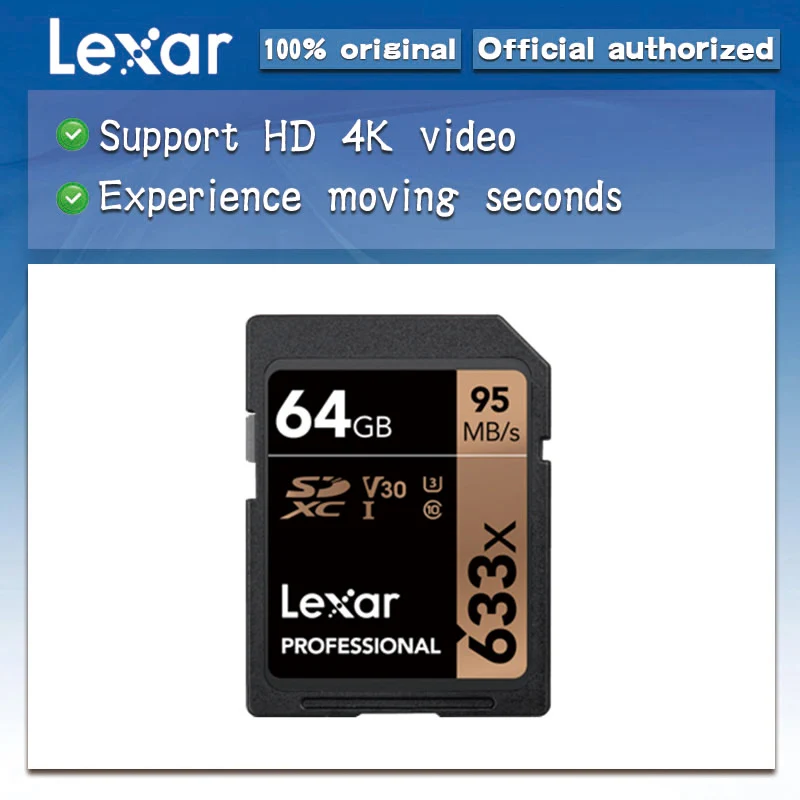 Lexar Подлинная 633x16 ГБ 32 U1 SDHC 64 Гб 128 256 512 U3 SD карта SDXC класс 10 памяти для 1080p 3D 4K