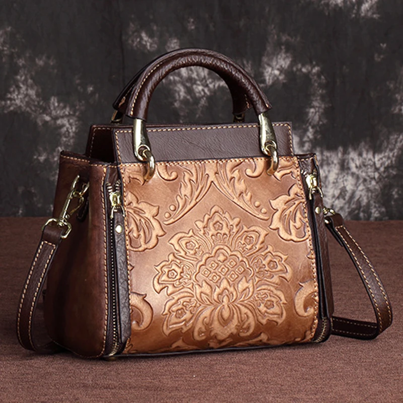 Женская сумка тоут на плечо из натуральной тисненой кожи маленькая многослойная