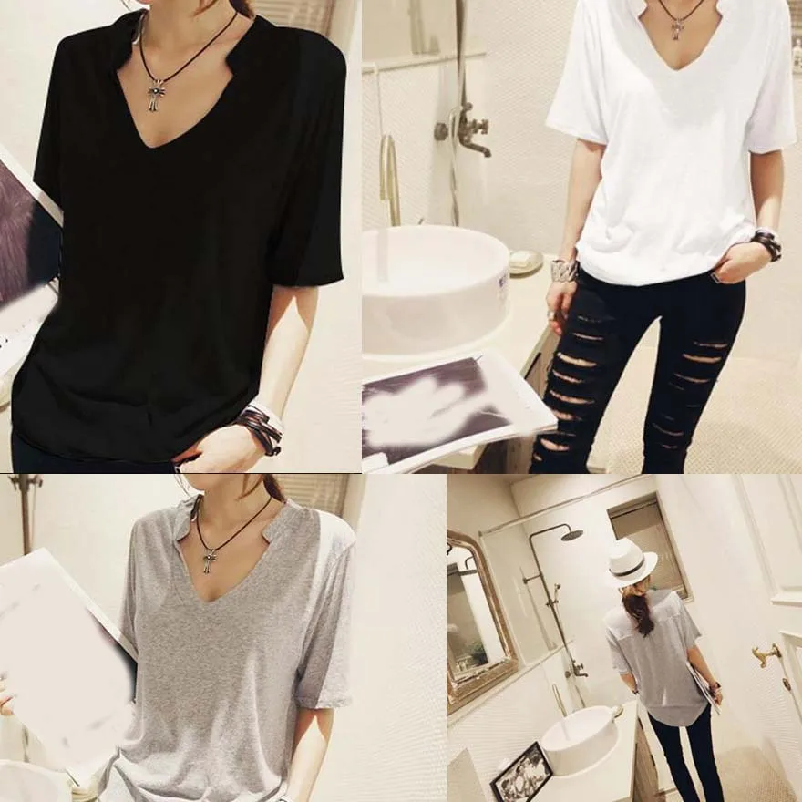 Новая модная женская футболка из модала повседневные тонкие однотонные топы с v