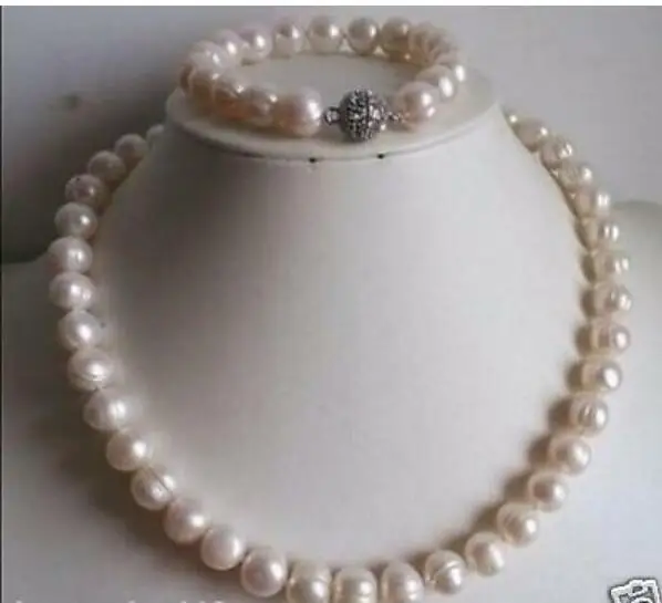 Красивое ожерелье и браслет с белым жемчугом 10 11 мм (магнитный замок)|Ювелирные