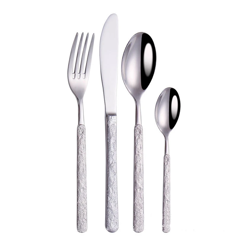 

Retro Stone Grain Tableware Creative Kitchen Dinner Tableware Set 304 Stainless Steel 4-piece Gift Box Tableware Set