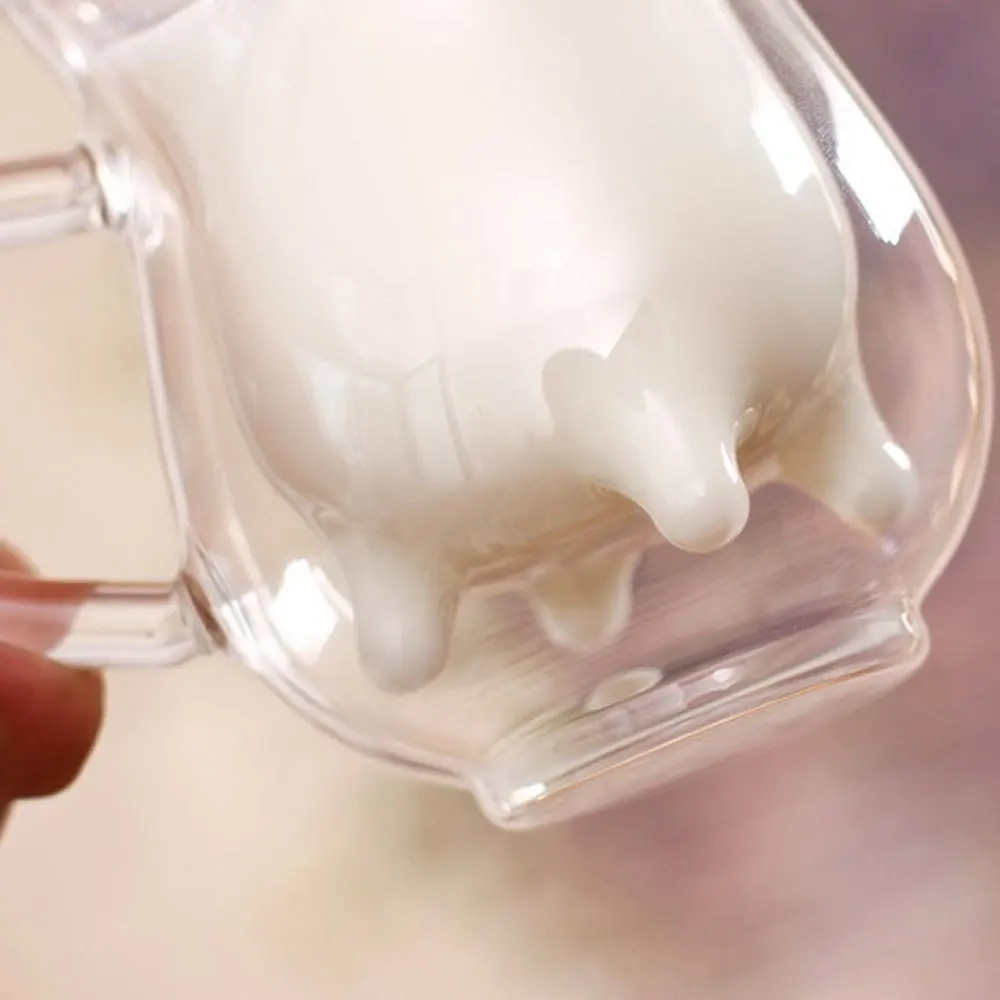 Cute Milk Mug Double Layer Heat-resistant Glass Cow Cups Clear Cup For kids Drink Water Juice Coffee Mugs Container | Дом и сад
