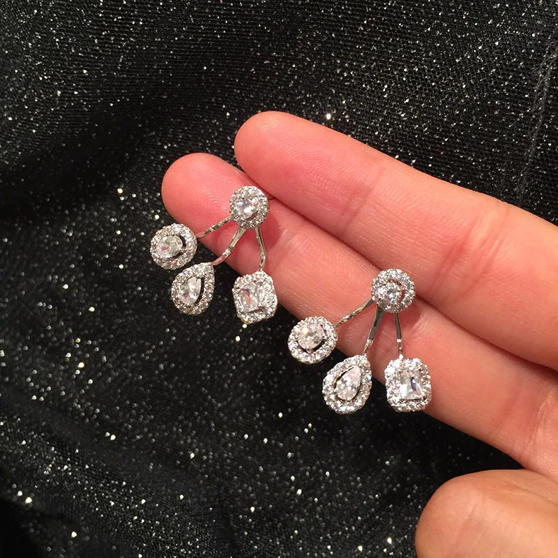 

Korea Fashion S925 Silver Needle Micro-inlaid Zircon Geometric Square Petal Drops Earrings for Super Fairy Earrings