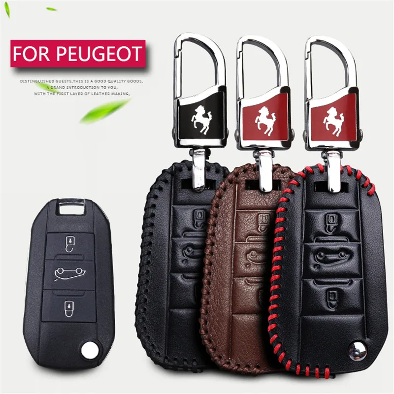 

Leather Car Key Case Cover For Peugeot 508 2008 3008 5008 106 206 306 107 207 307 407 607 208 308 SW 408 Key Ring Accessories