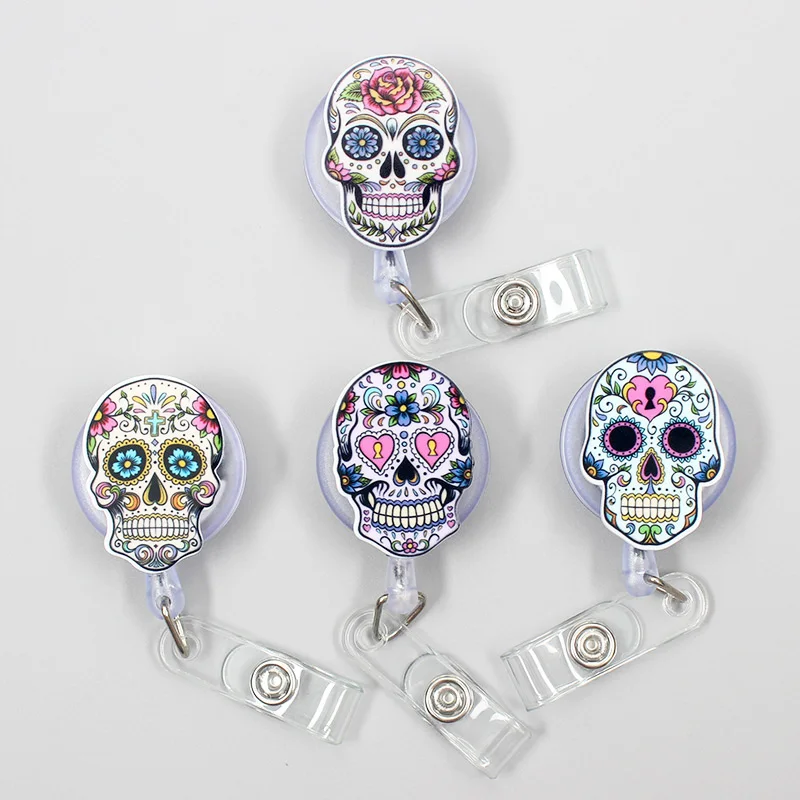 Креативный выдвижной значок с изображением девушки цветка черепа мальчика бейдж