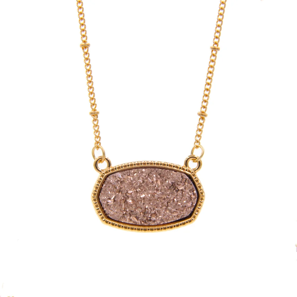 

Druzy Crystal Pendant Necklace Faux Quartz Stone Charms Choker Handmade Jewelry