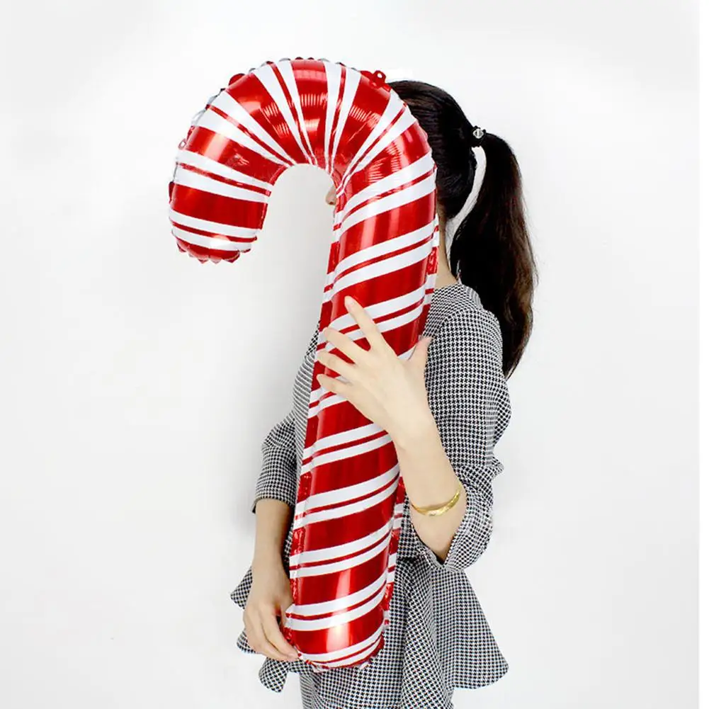

2PCS PVC Inflatable Christmas Candy Cane Balloon Walking Stick Shape Aluminum Film Foil Balloon Hanging Decoration For Christmas