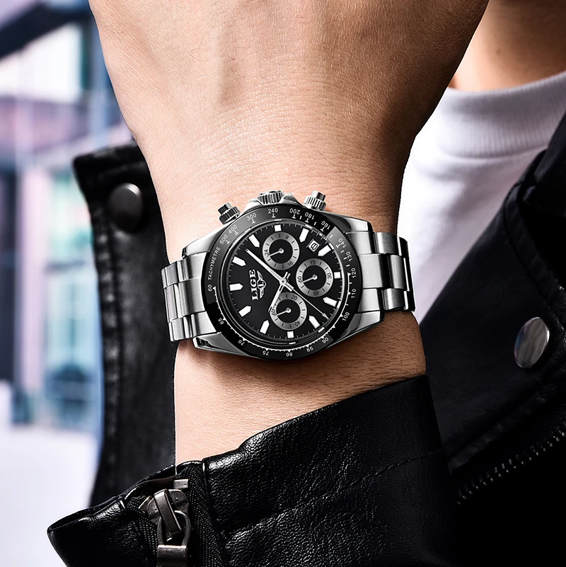 

2021New LIGE Design Fashion Men Quartz Watch Luxury Sport Watch Men Stainless Steel 30M Waterproof Chronograph Relogio Masculino