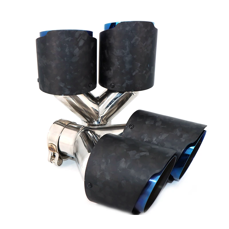 

exhaust pipe silencer tail throat Y-shaped carbon fiber forged matte double outlet 304 stainless steel grilled blue tail m SZ017