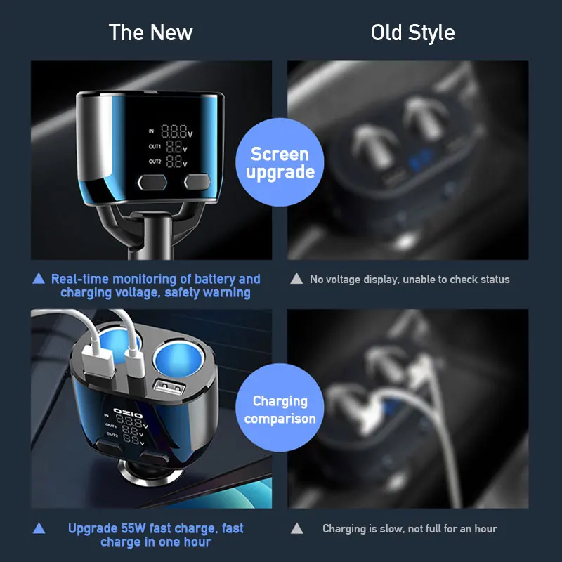 Разветвитель для прикуривателя двойной USB 12-30 в 27 Вт 18 PD-порт |