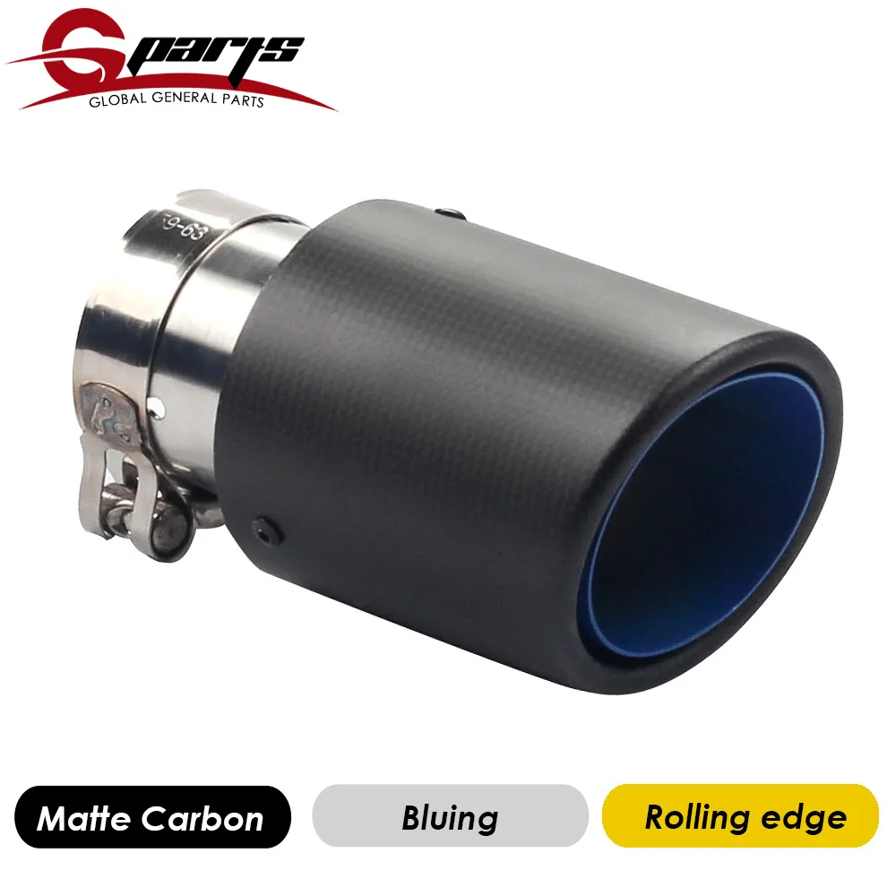 

G-Parts Car End Shot Blast Surface Grilled Blue Matte Carbon Fibre Rolling Edge Stainless Steel Exhaust Tip Tail Pipes Muffler