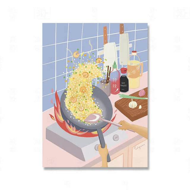 Картина на холсте для дома китайская Азиатская Кухня мультфильм искусство